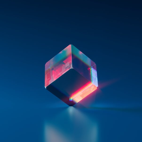 Awesome image of transparent cube reflecting various colors
